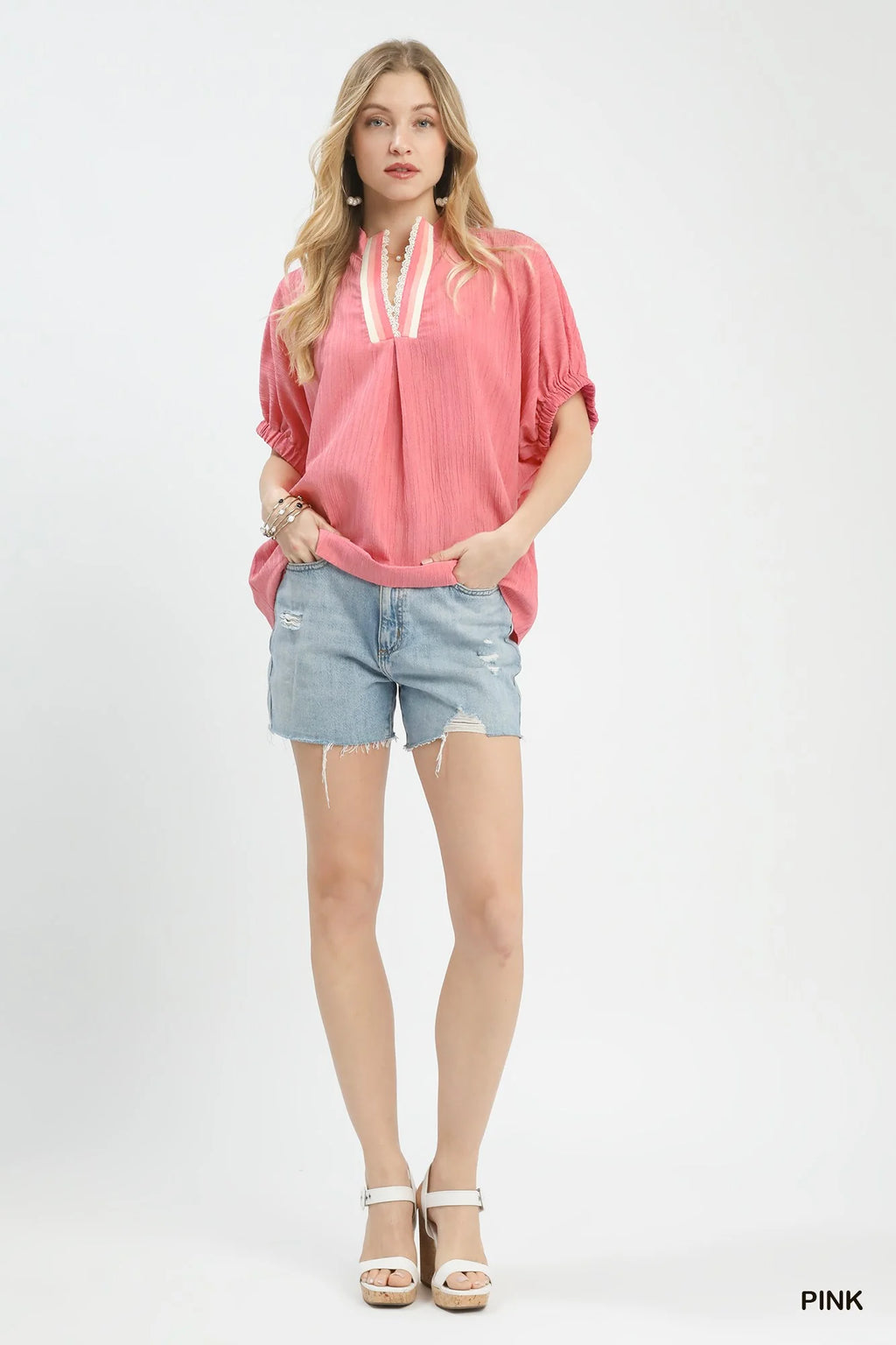 Umgee Textured V-Neck Blouse
