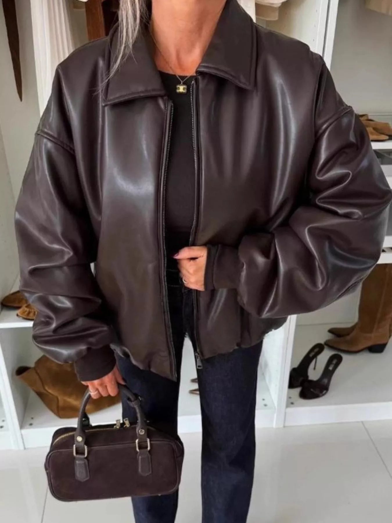 Zip Up Dropped Shoulder Jacket