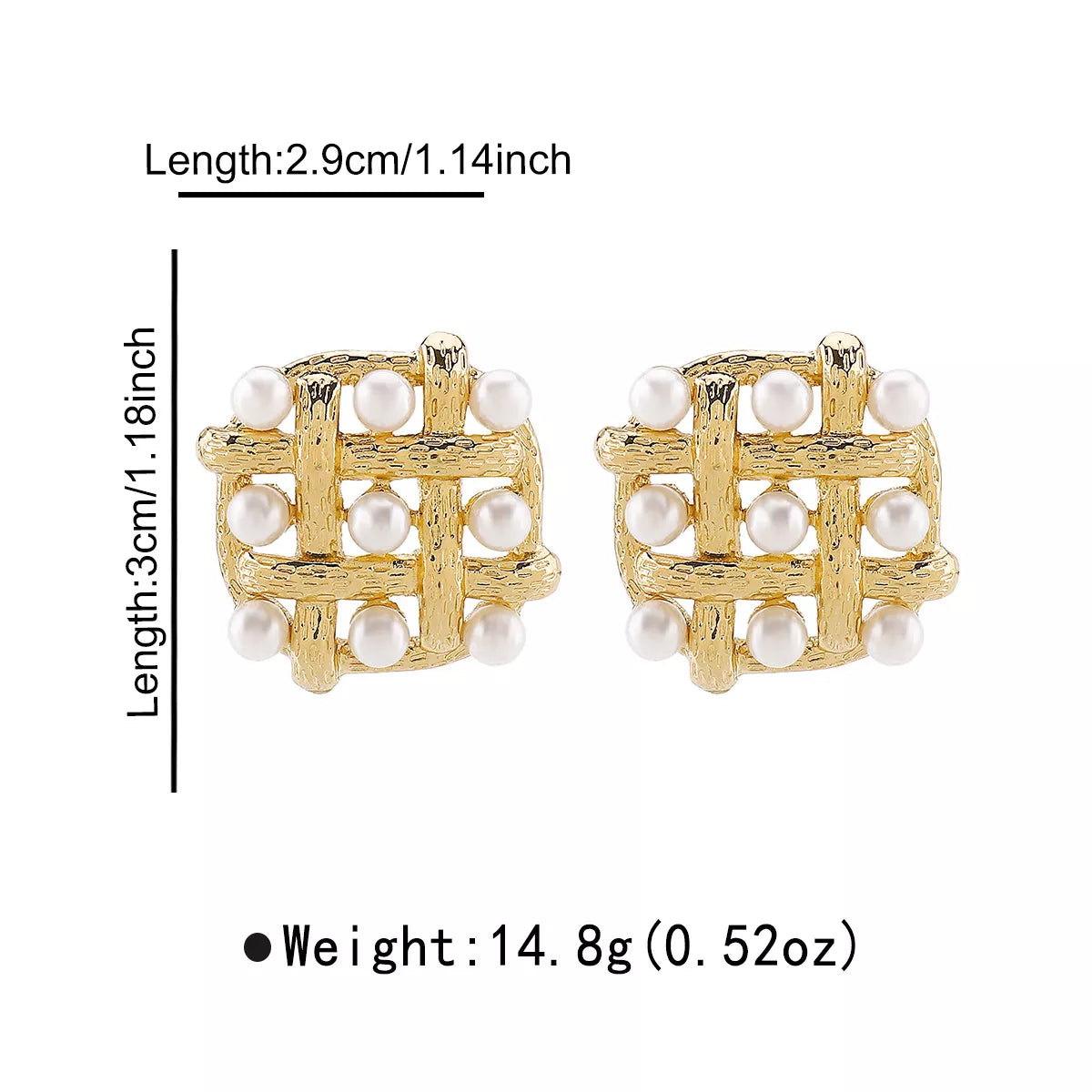 Pearl Grid Square Stud Earrings