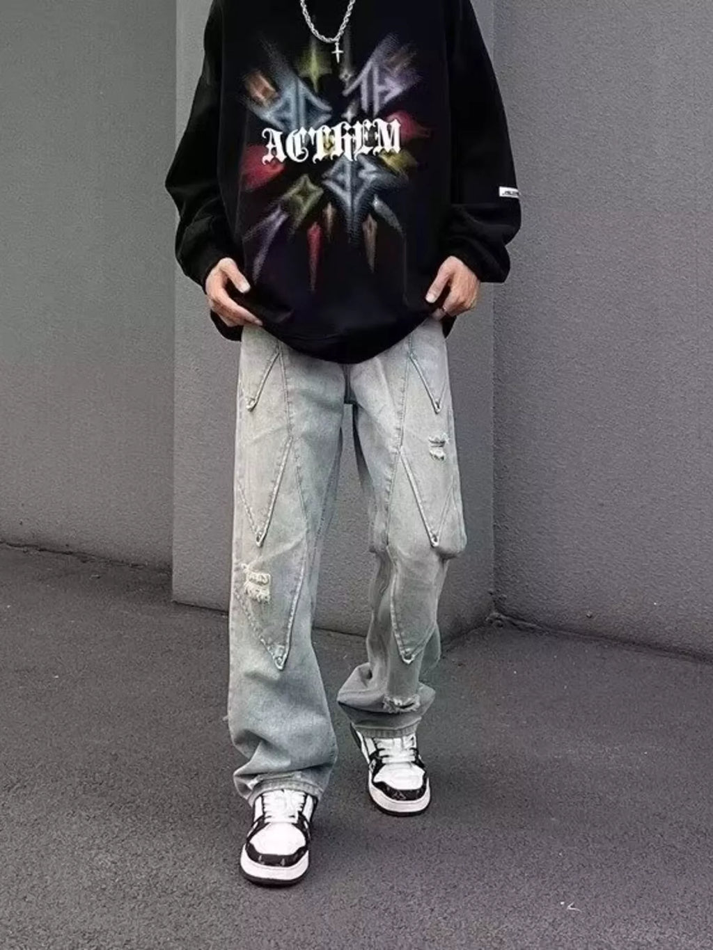Men's Full Size Distressed Wide Leg Jeans Plus Size