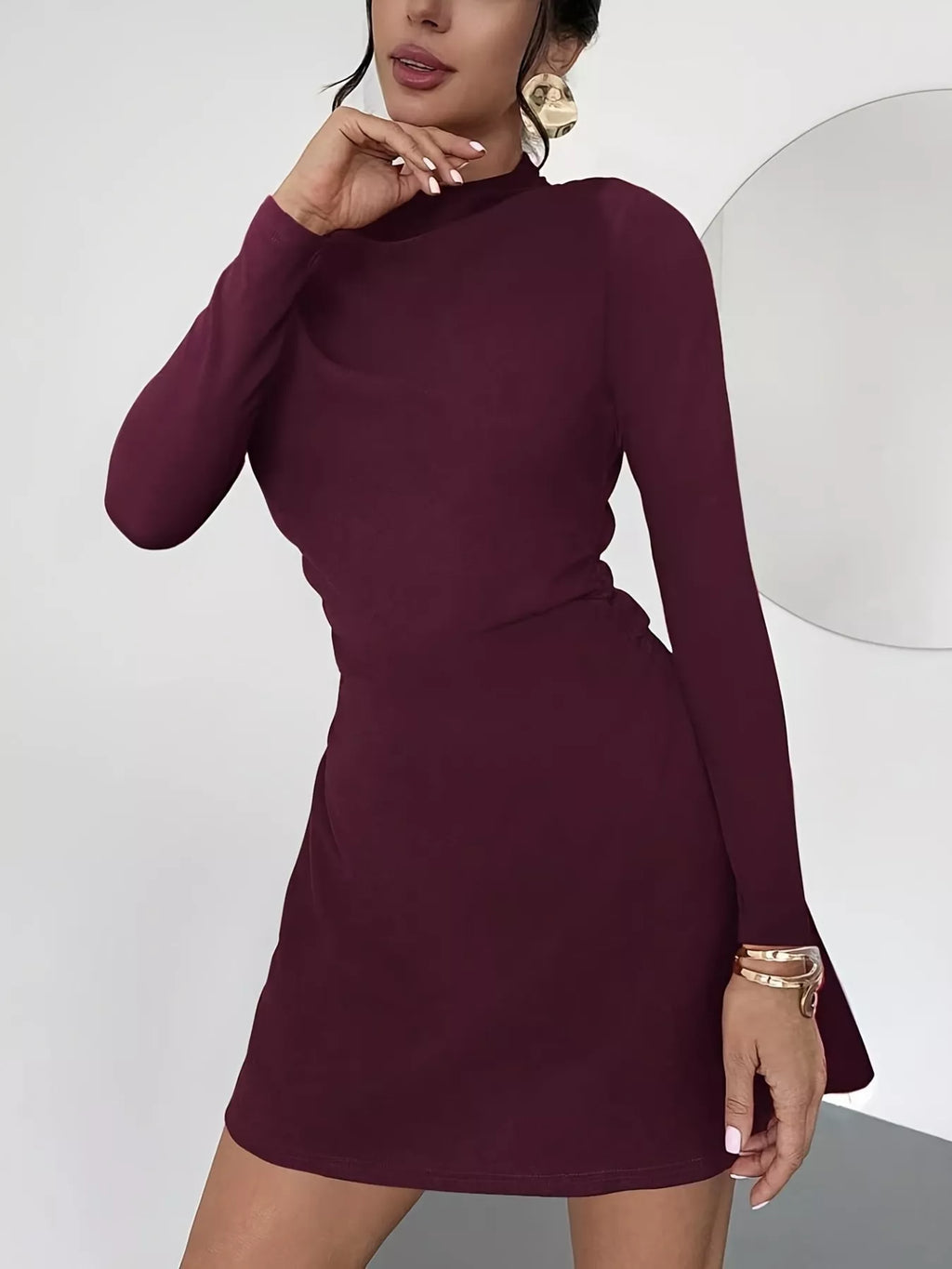Mock Neck Long Sleeve Mini Dress