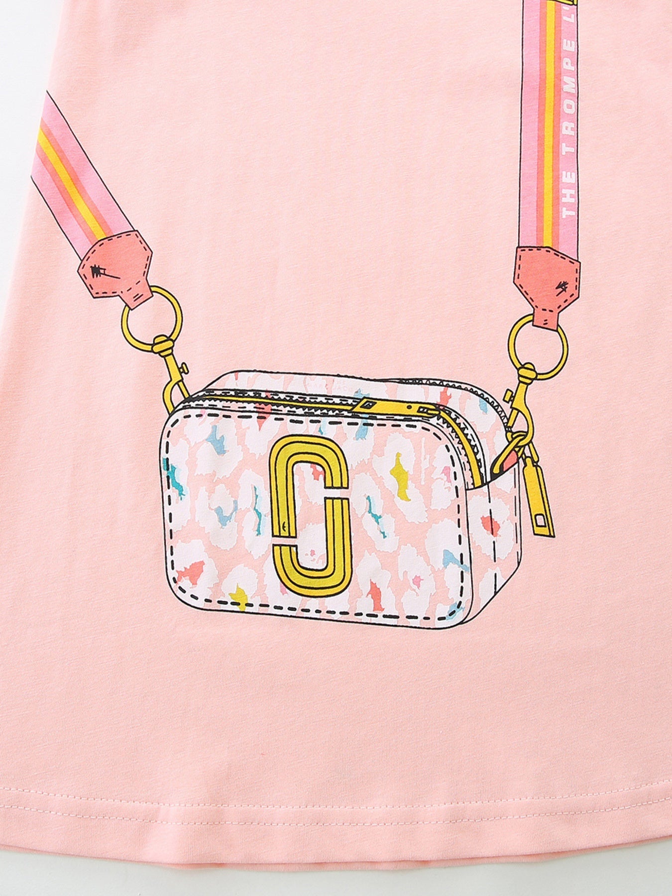 Children's Cartoon Bag Print Ruffled Dress