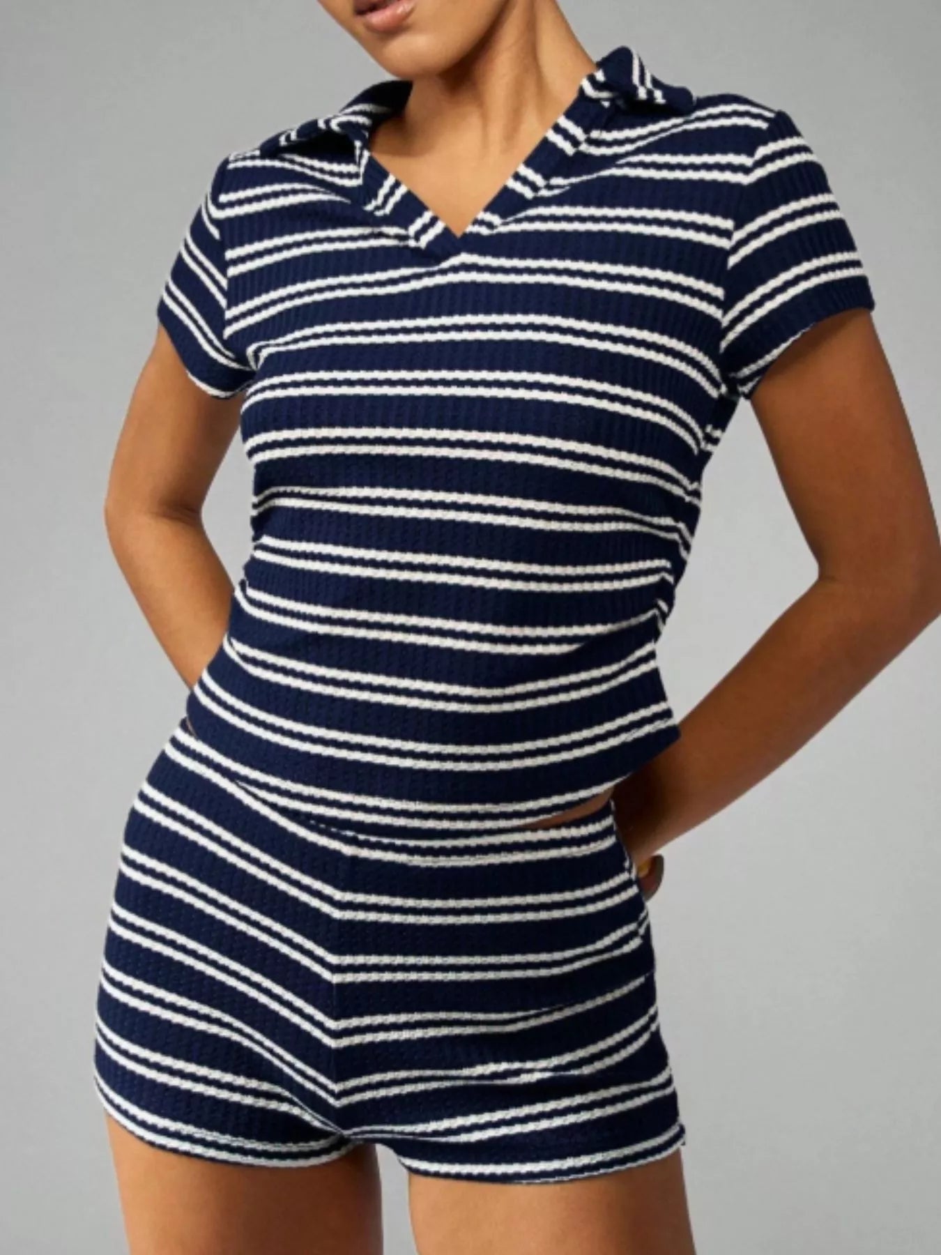 Striped Knit Short Sleeve Top & Shorts Set