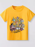 Children's Firefighter Animal Graphic Round Neck T-Shirt