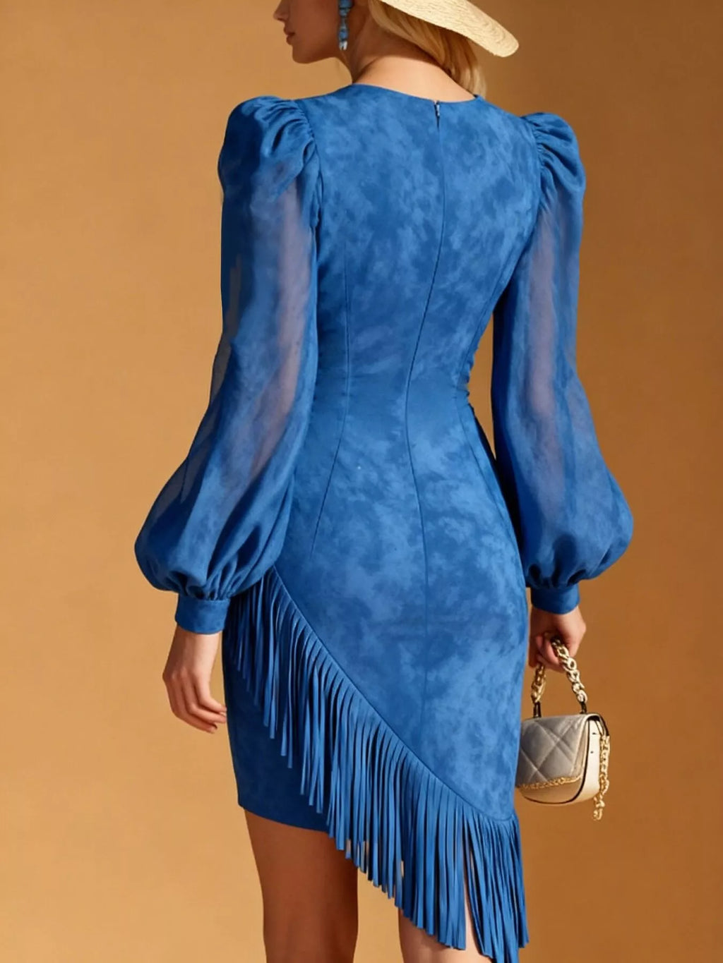 Suede Fringe V-Neck Mini Dress