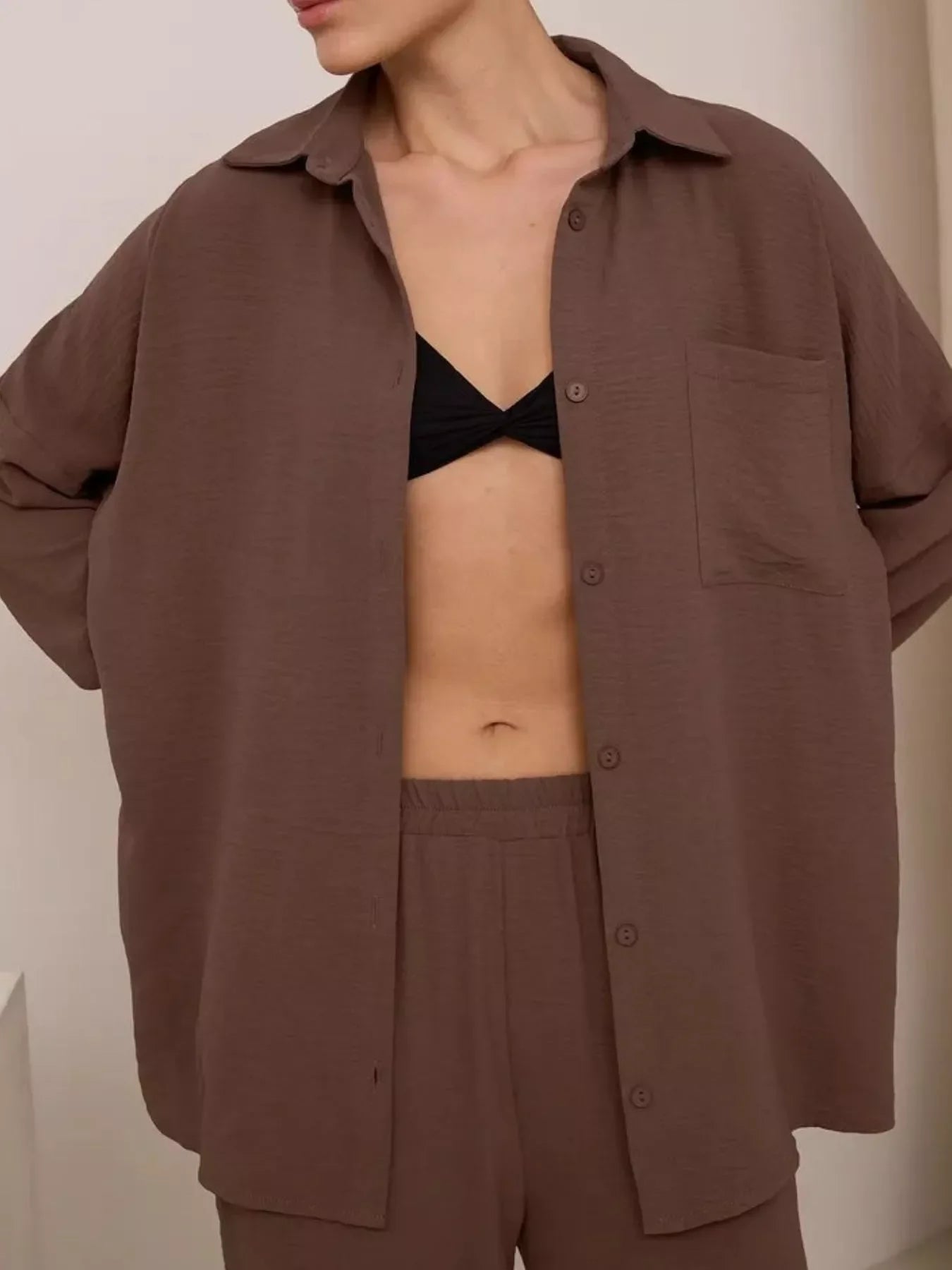 Relaxed Fit Shirt and Wide Leg Pants Set