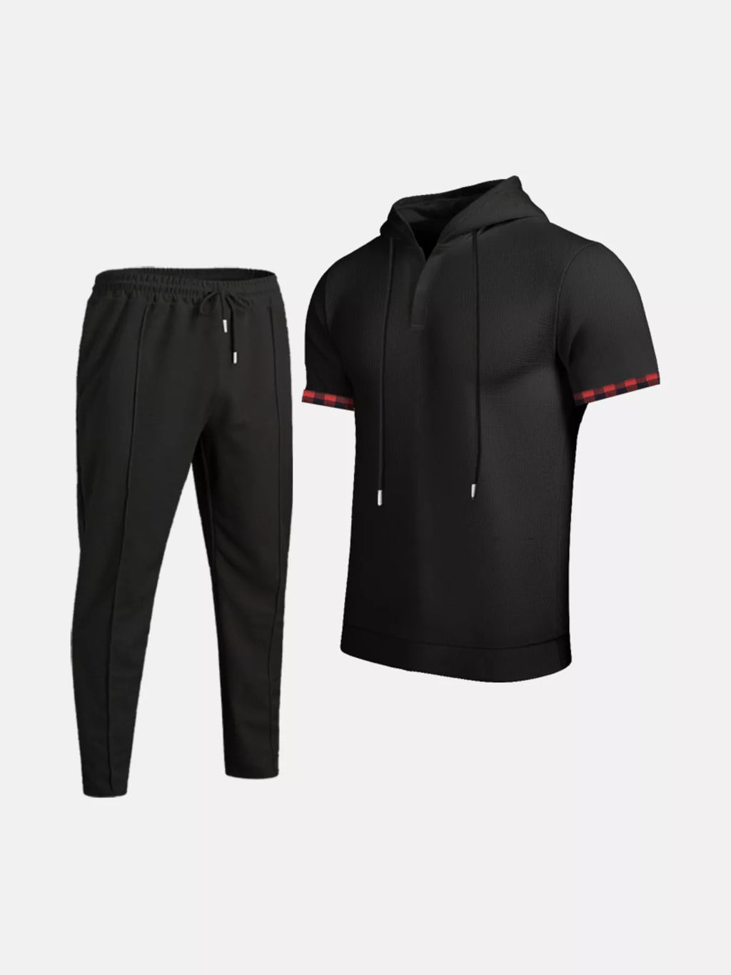 Men's Full Size Casual Short-Sleeve Hoodie and Pants Set Plus Size