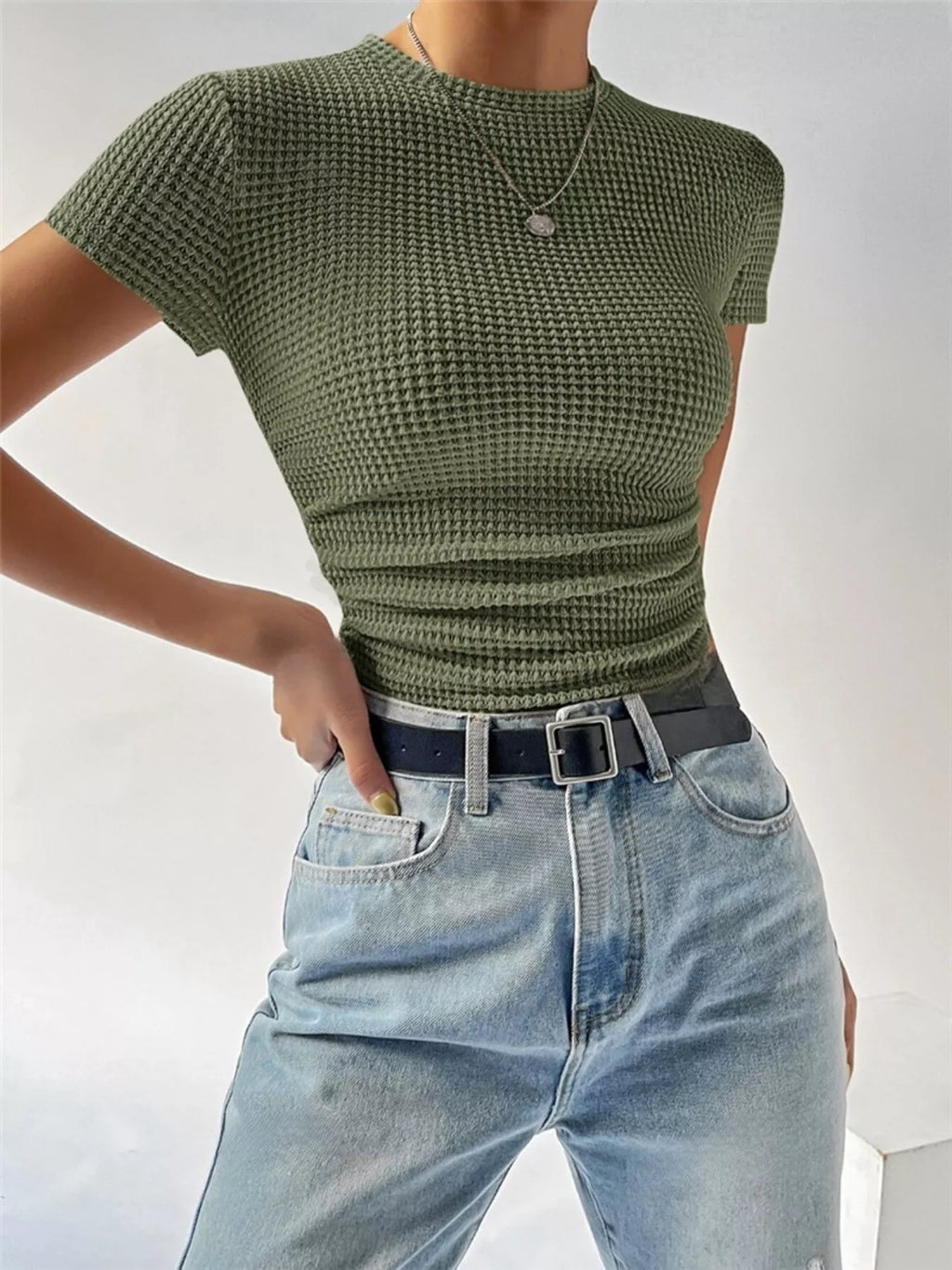 Textured Waffle Knit Slim Fit T-Shirt