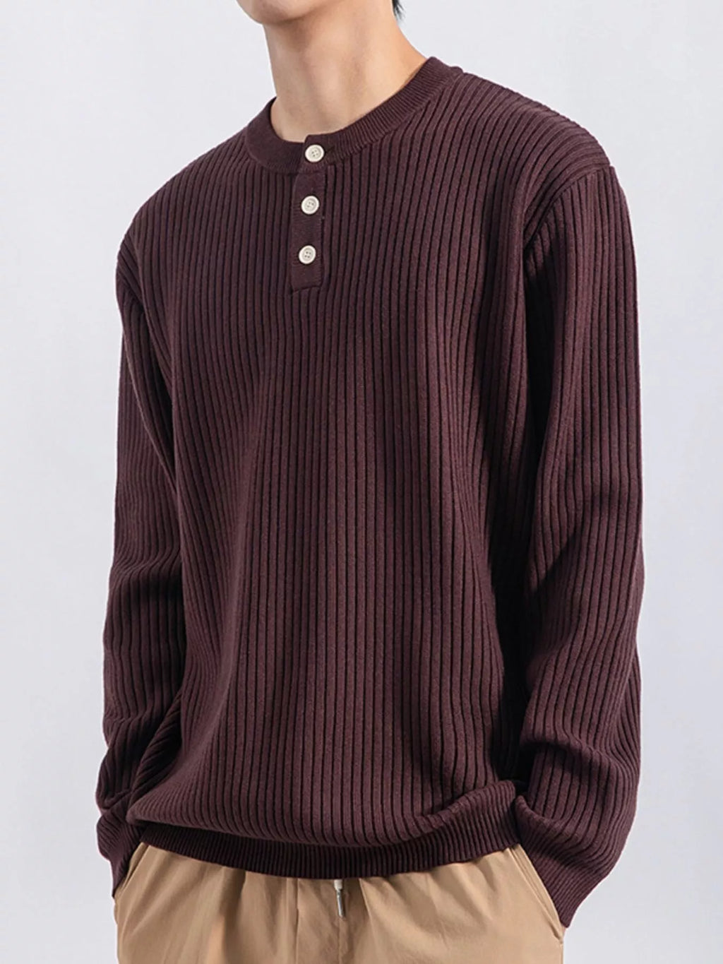 Men's Plus Size Ribbed Button Detail Knit Top