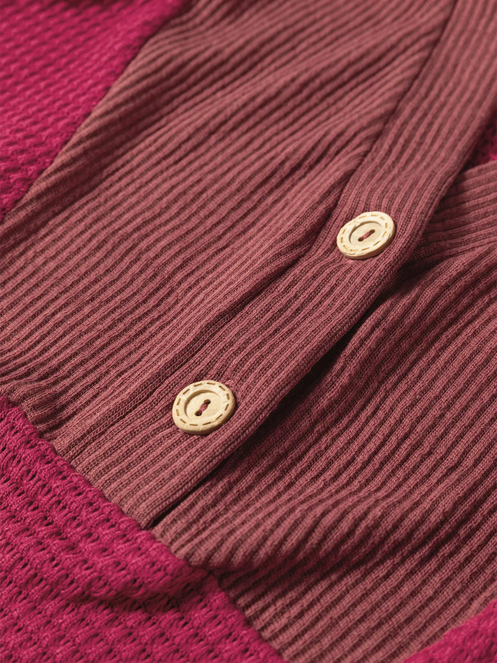 Waffle Knit Henley Sweatshirt with Button Detail
