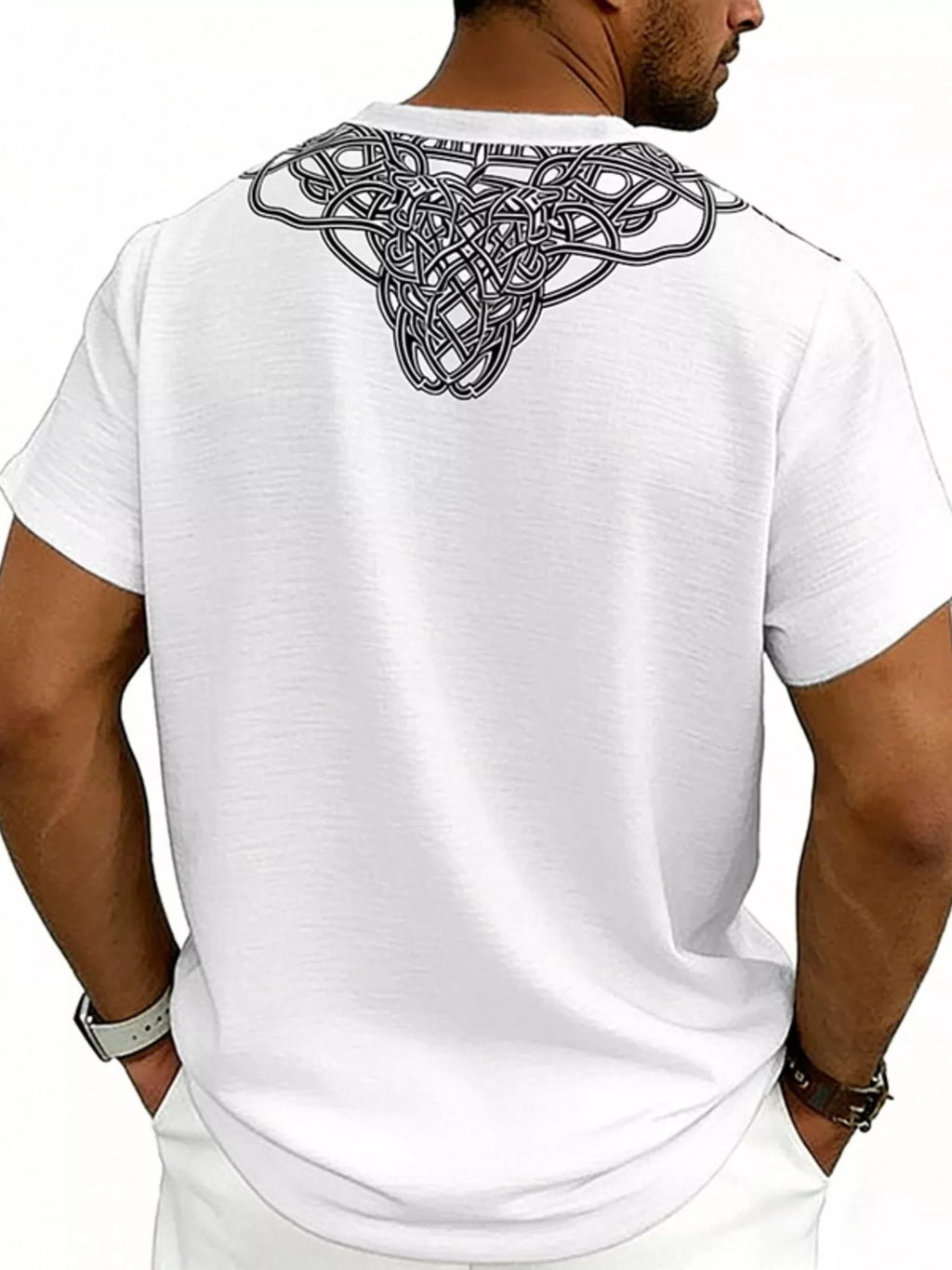 Men's Full Size Notched Printed Short Sleeve Blouse Plus Size