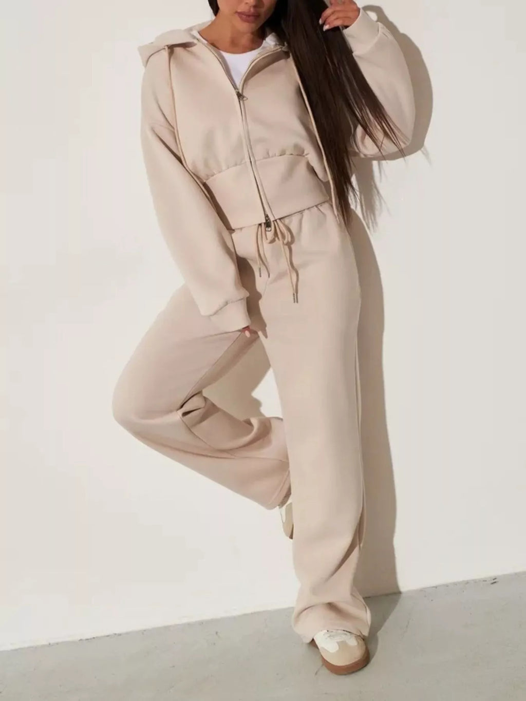Zip-Up Hoodie and Wide-Leg Pants Set