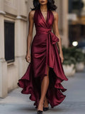 Full Size High-Low Ruffled Satin Maxi Dress Plus Size