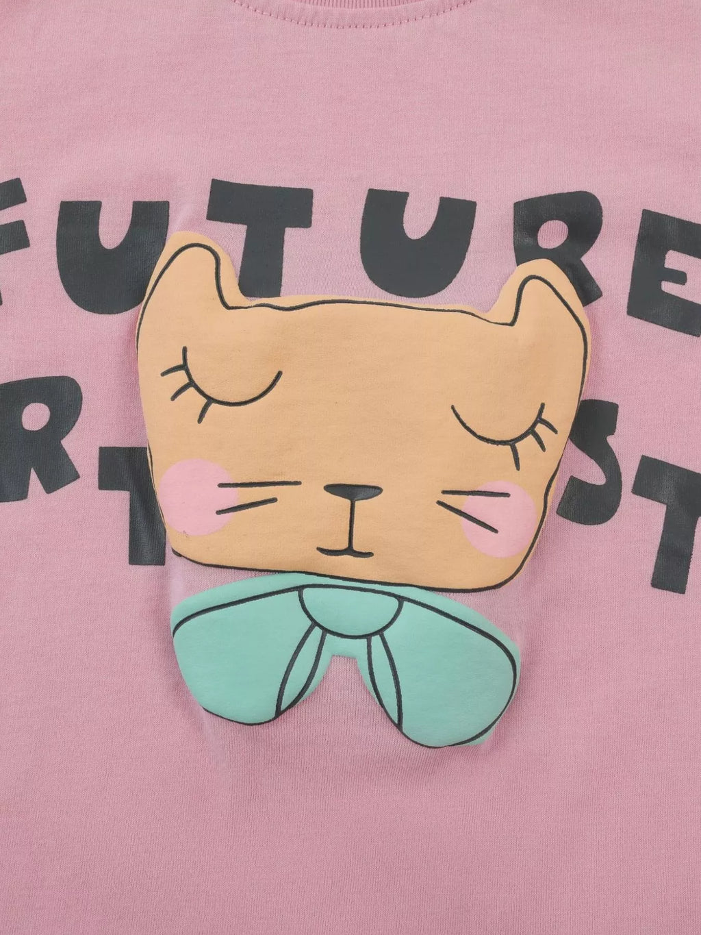 Children's Cat Graphic Round Neck T-Shirt