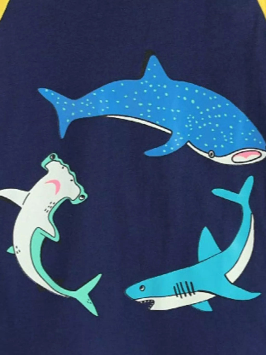 Children's Shark Print Raglan Sleeve T-Shirt