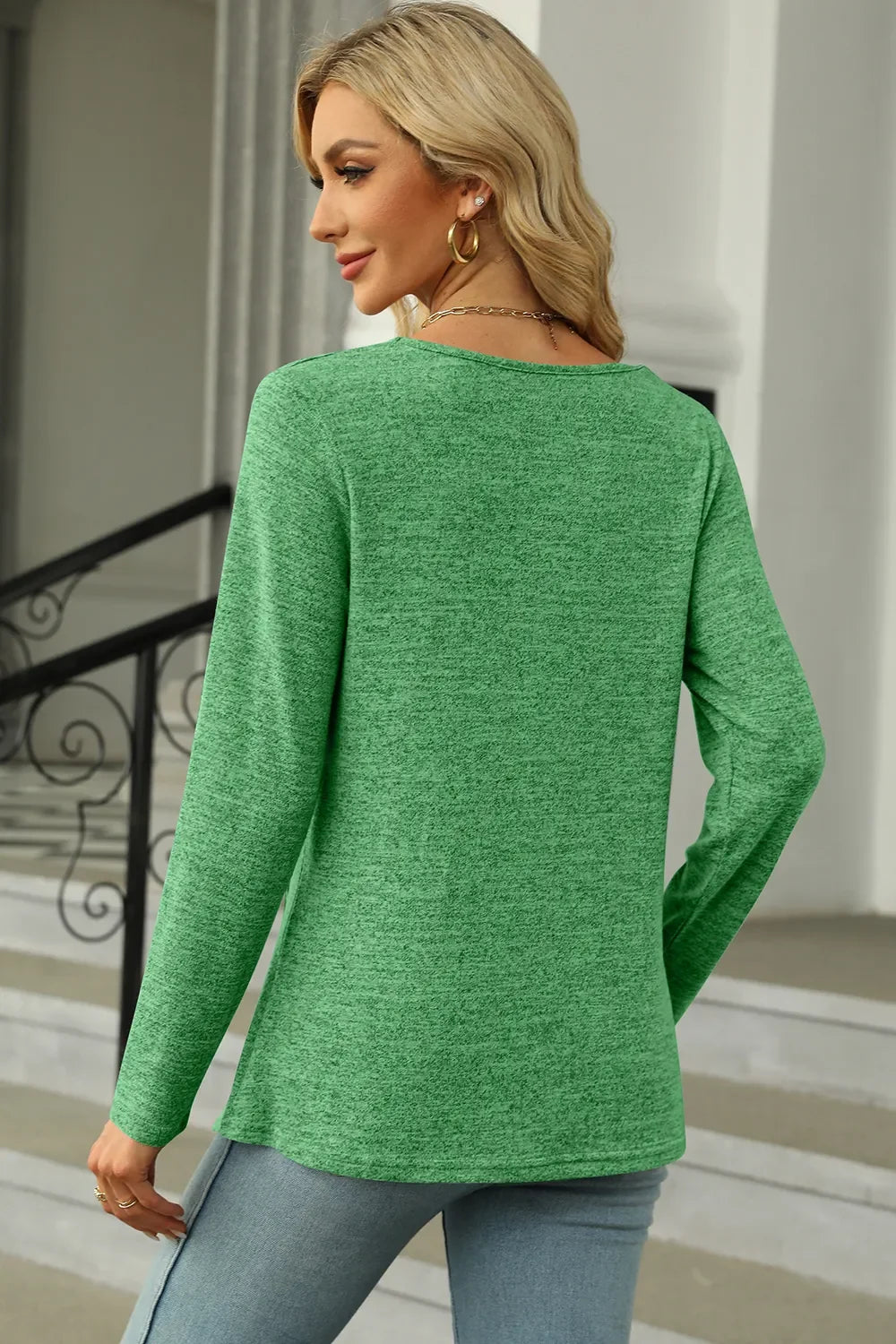 Slit Decorative Button Square Neck T-Shirt