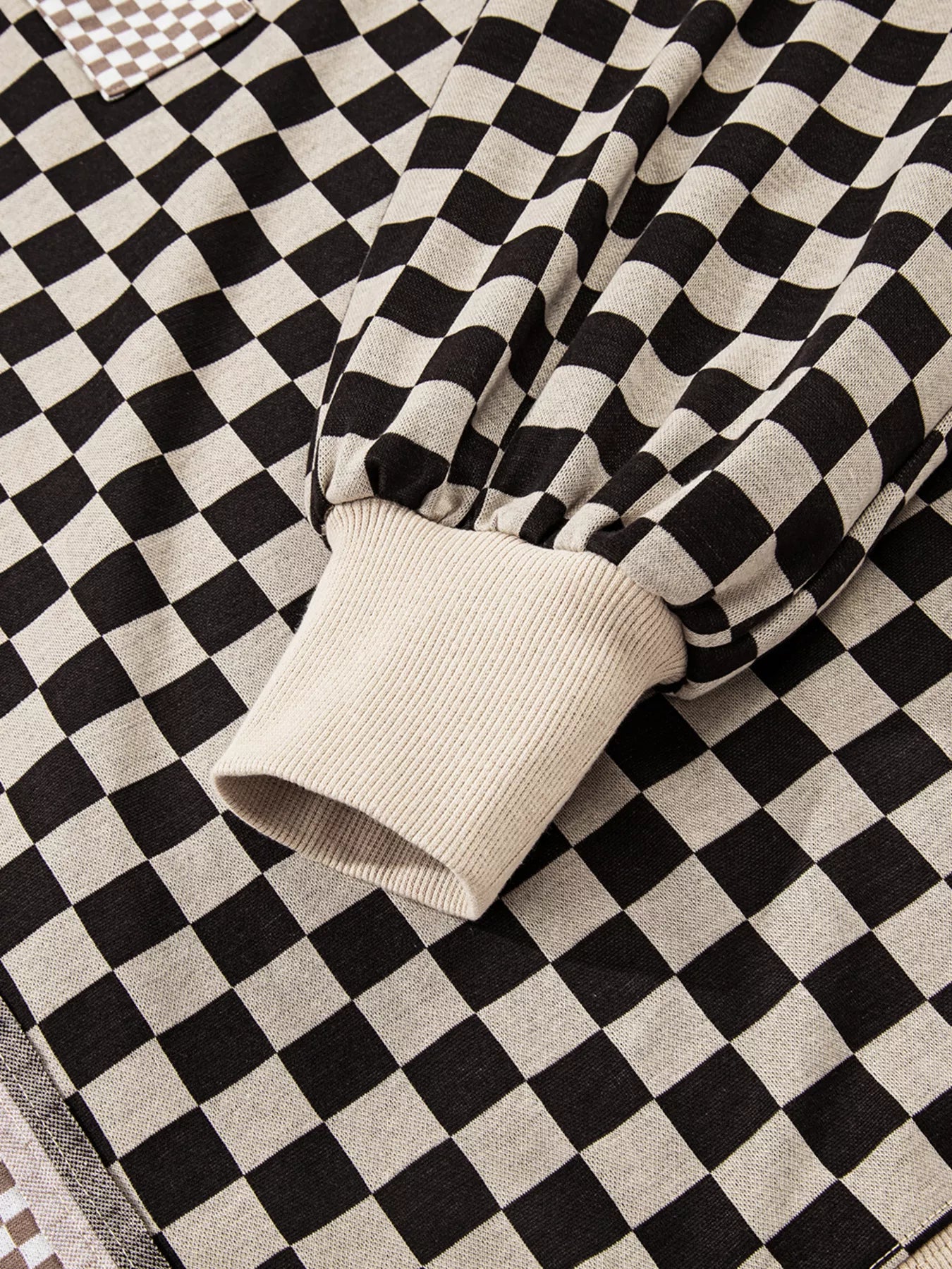 Mixed Checkered Pattern Patchwork High Low Casual Top