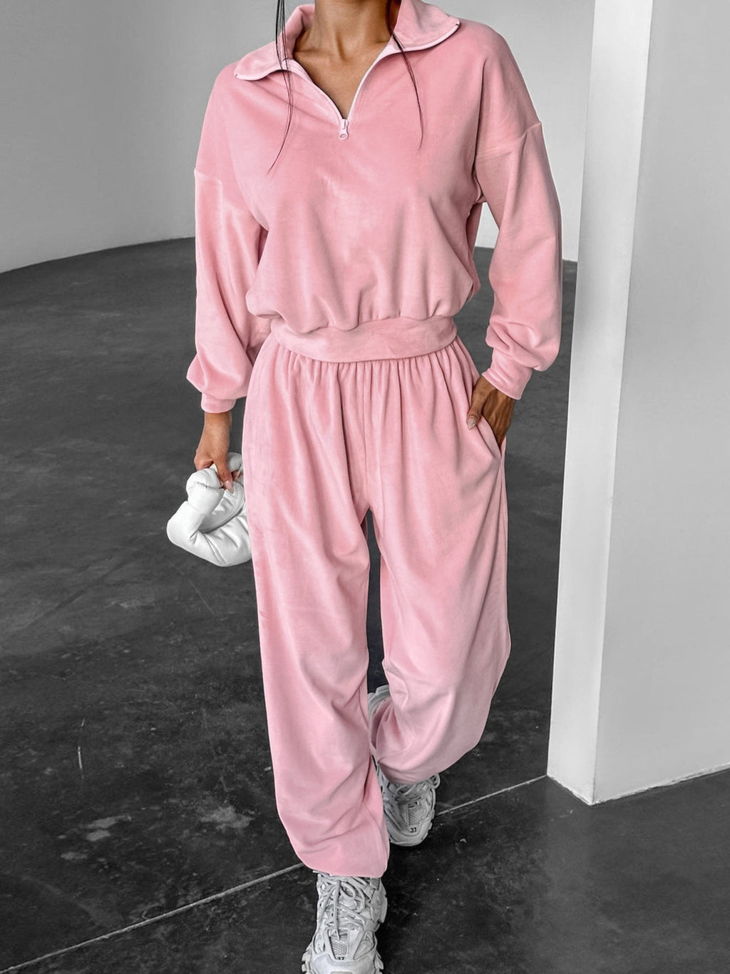 Quarter Zip Long Sleeve Top and Pants Set