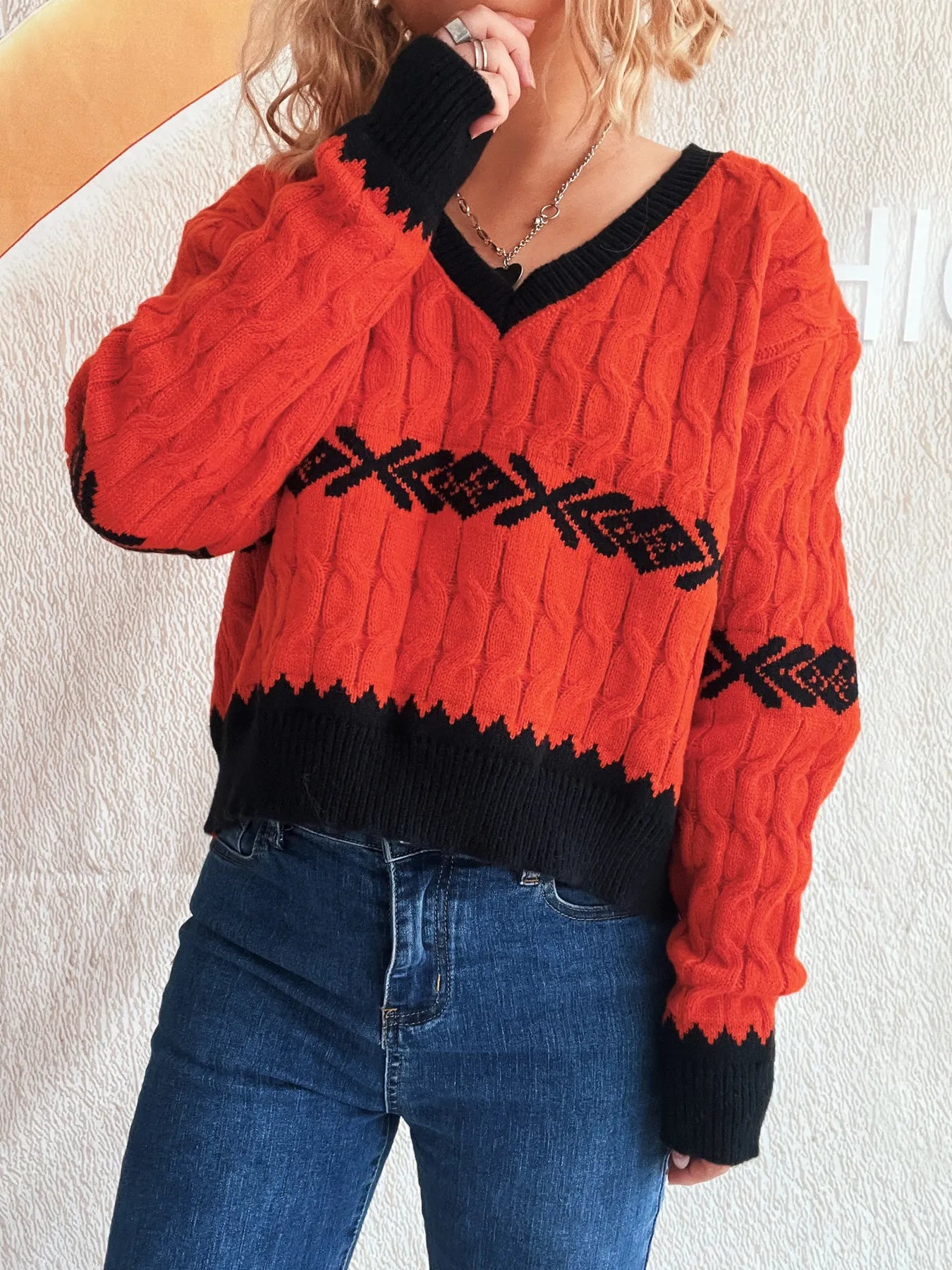 Cable Knit V-Neck Sweater