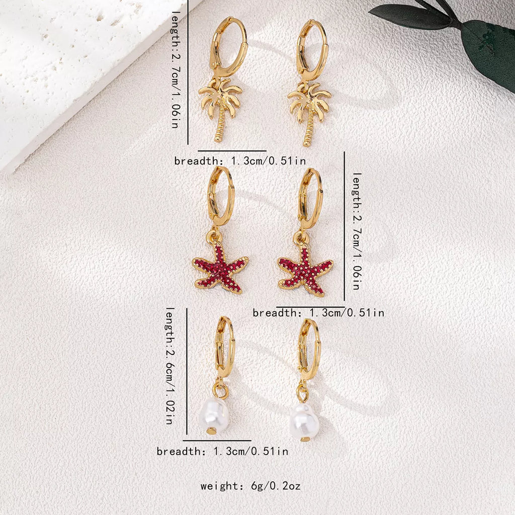 3-Pair 18K Gold-Plated Alloy Drop Earrings