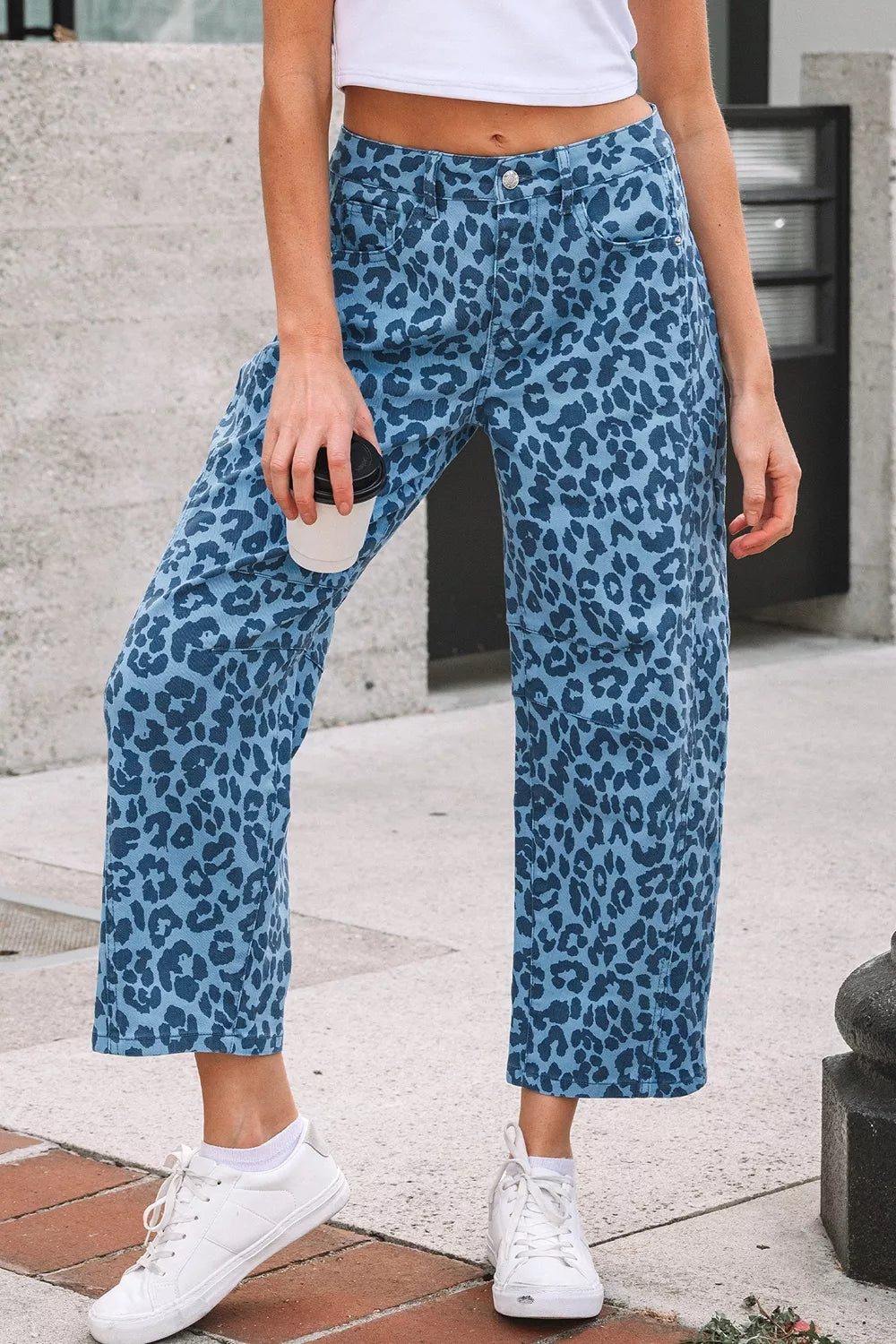 Leopard Print Barrel Leg Jeans