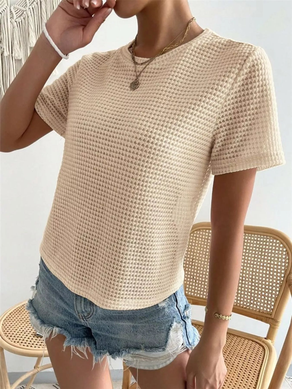 Waffle Knit Short Sleeve T-Shirt