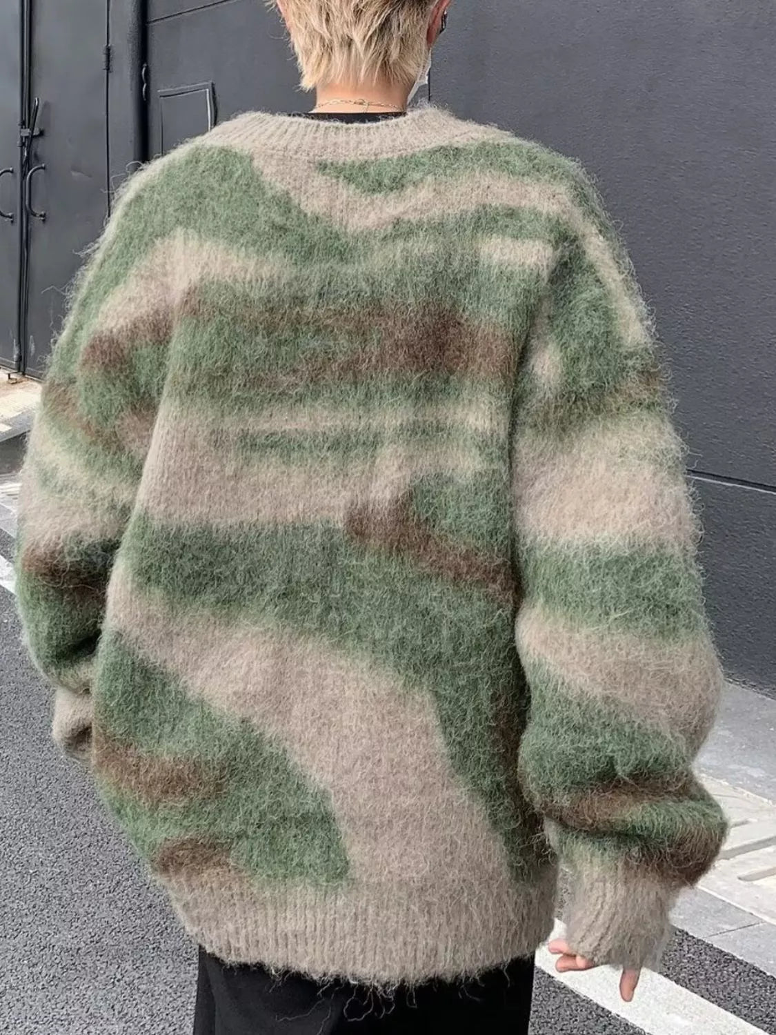 Men's Fuzzy Knit Long Sleeve Sweater