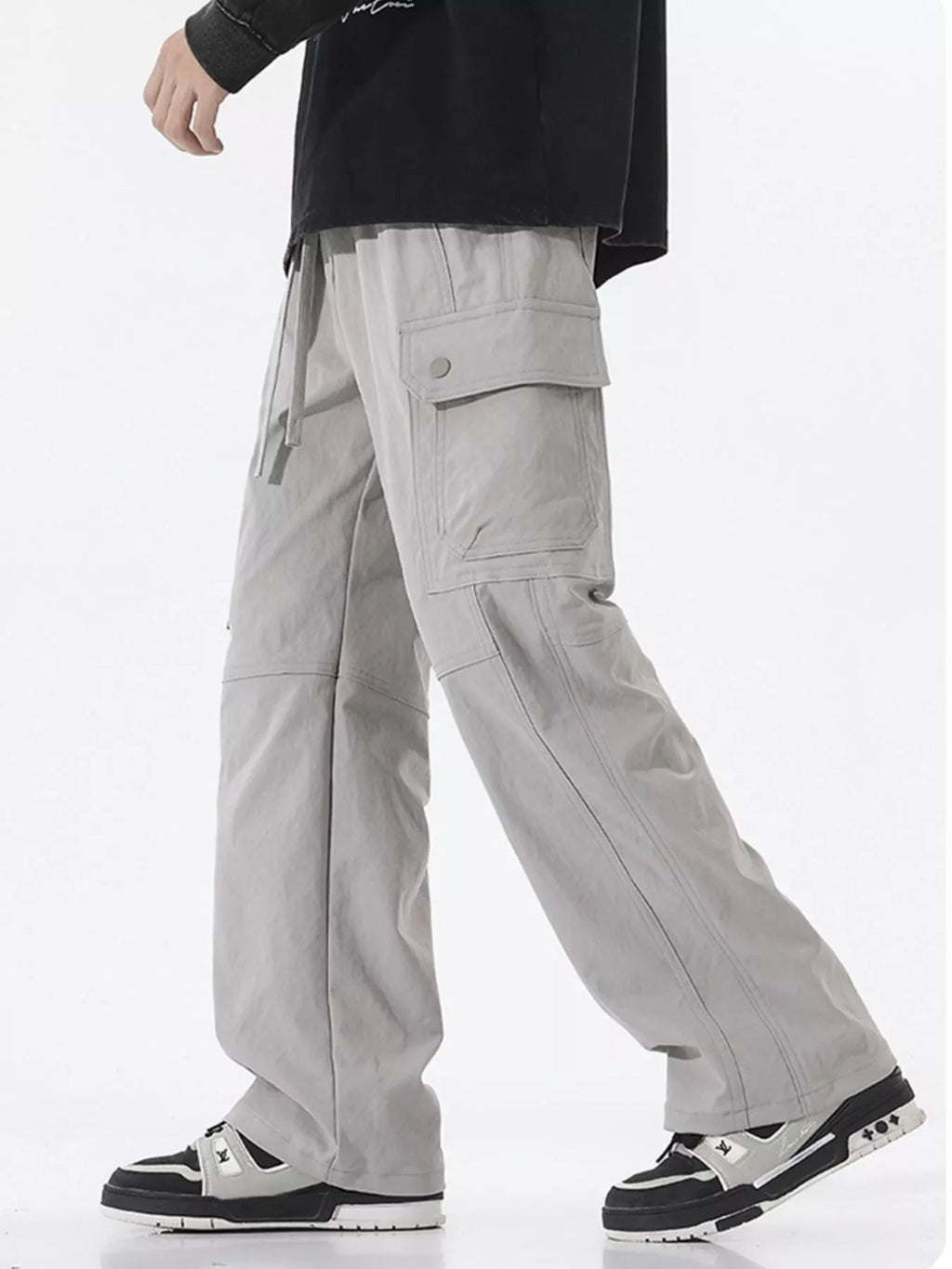 Men's Full Size Drawstring Cargo Wide Leg Pants Plus Size