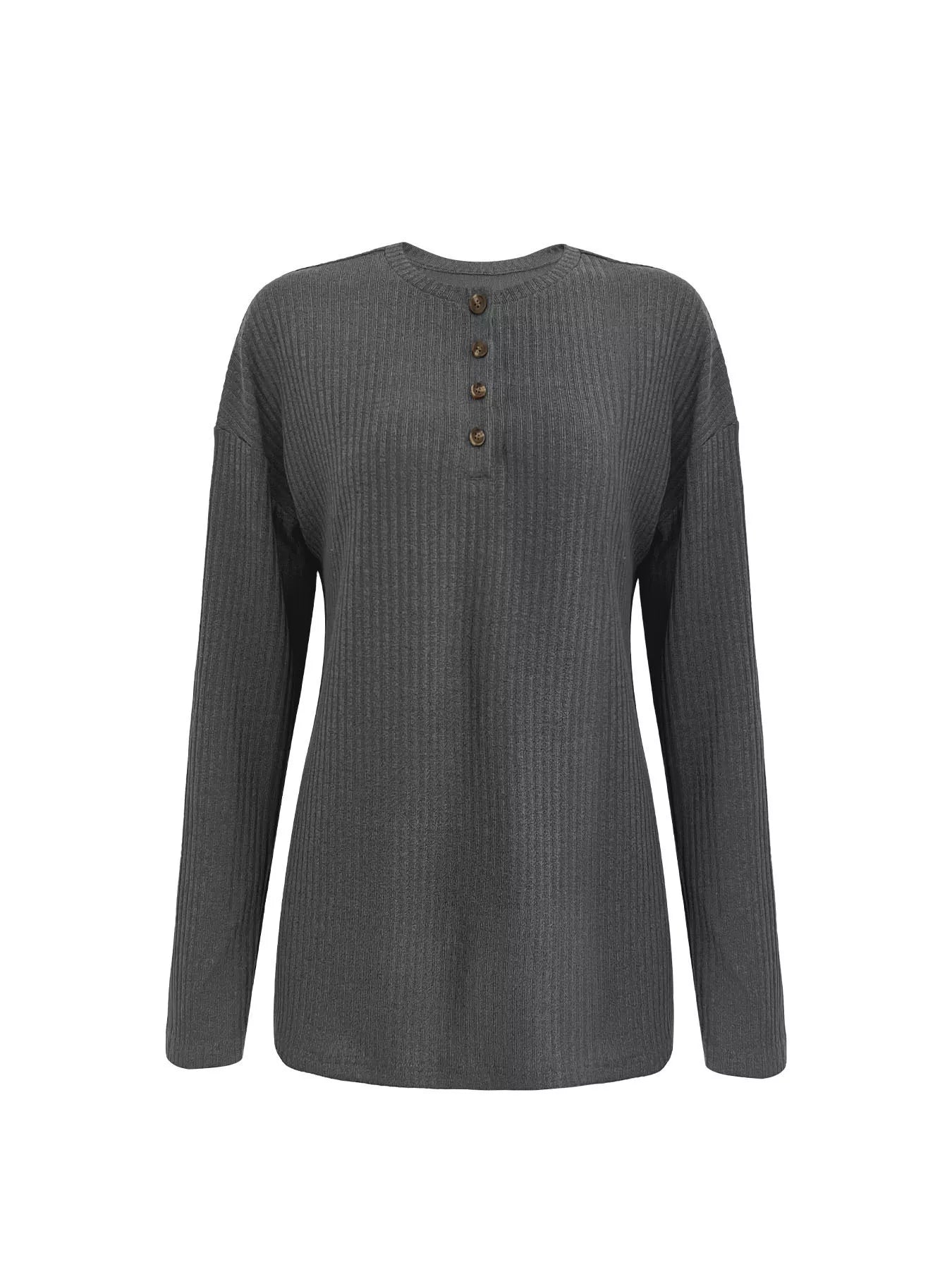 Button-Detail Dropped Shoulder Top