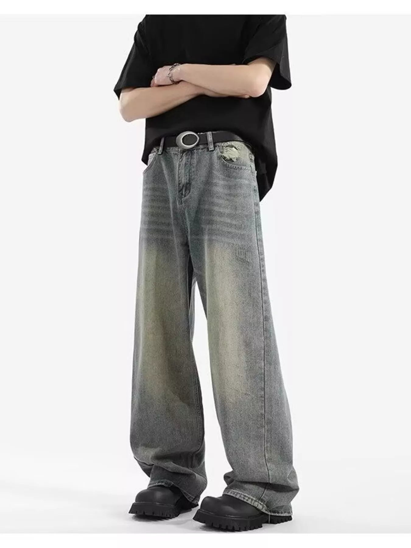 Men's Full Size Vintage Wash Wide Leg Jeans Plus Size