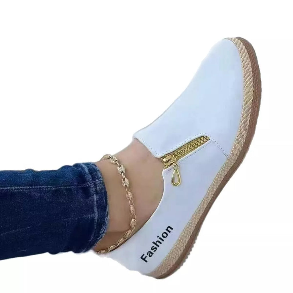 Zip Detail Round Toe Slip-Ons