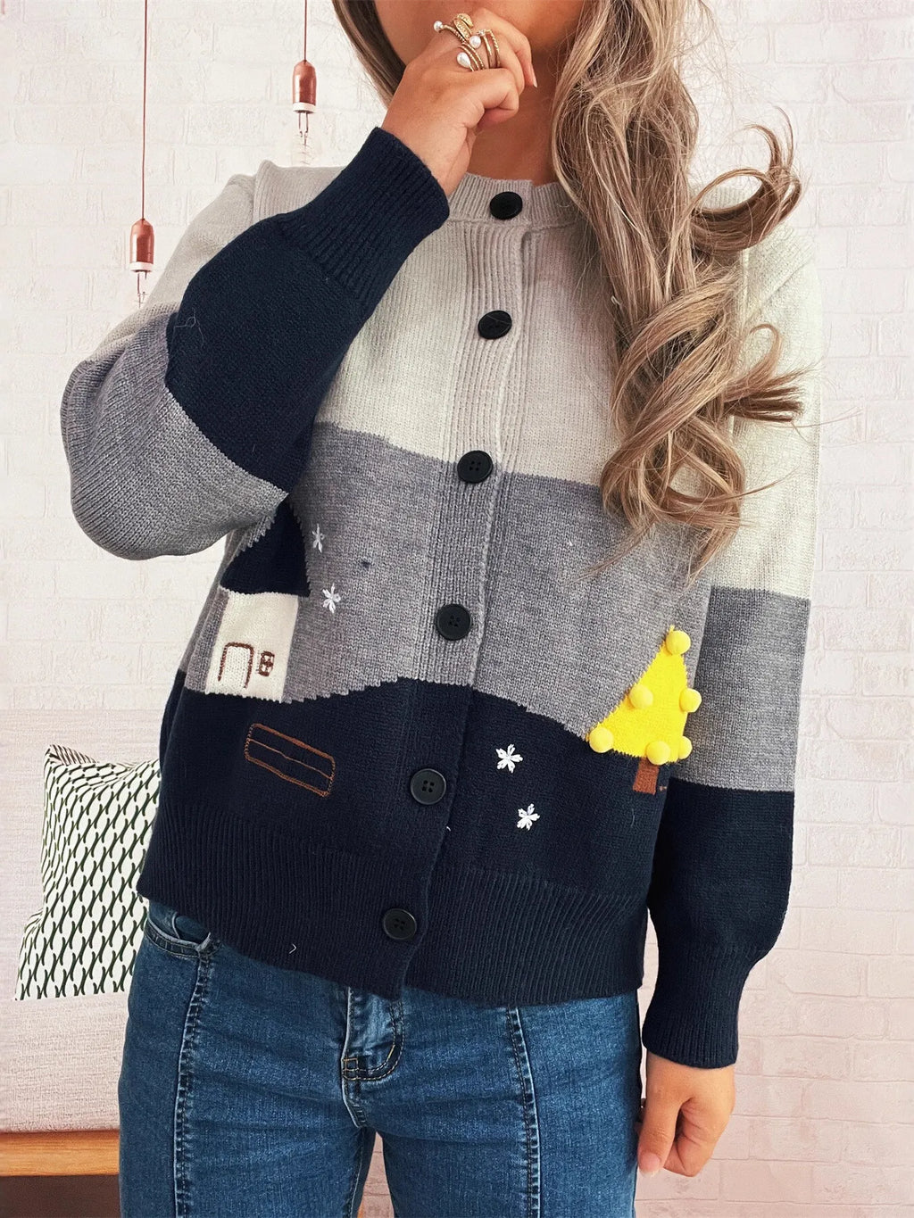 Color Block Button-Up Cardigan