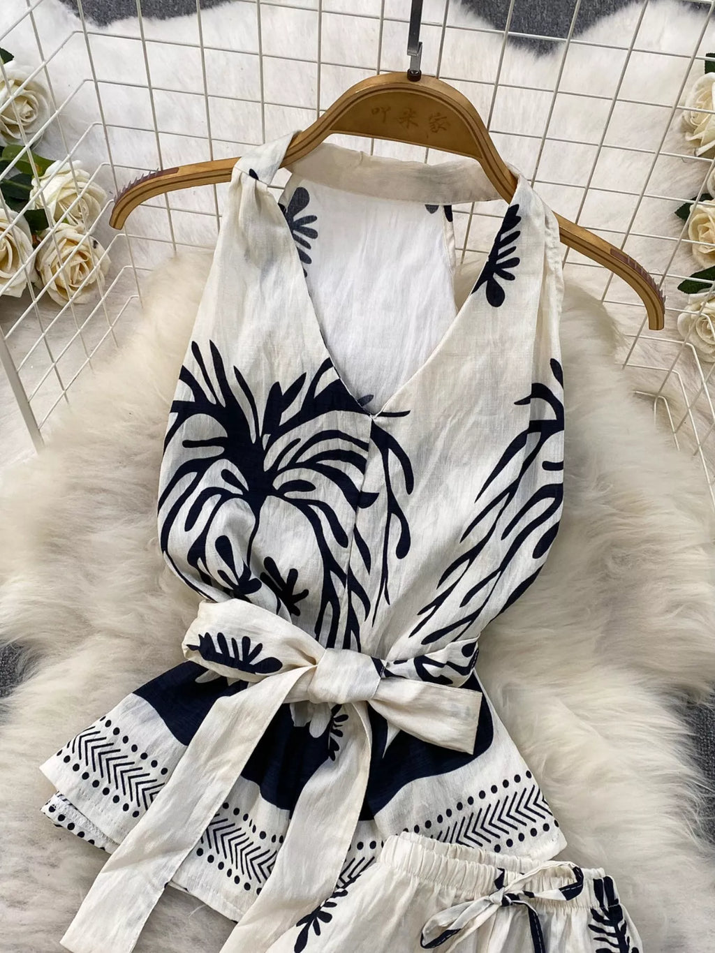 Printed Sleeveless Top and Wide Leg Pants Set