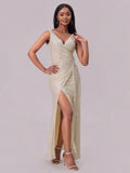 Slit Sequin Surplice Sleeveless Maxi Dress