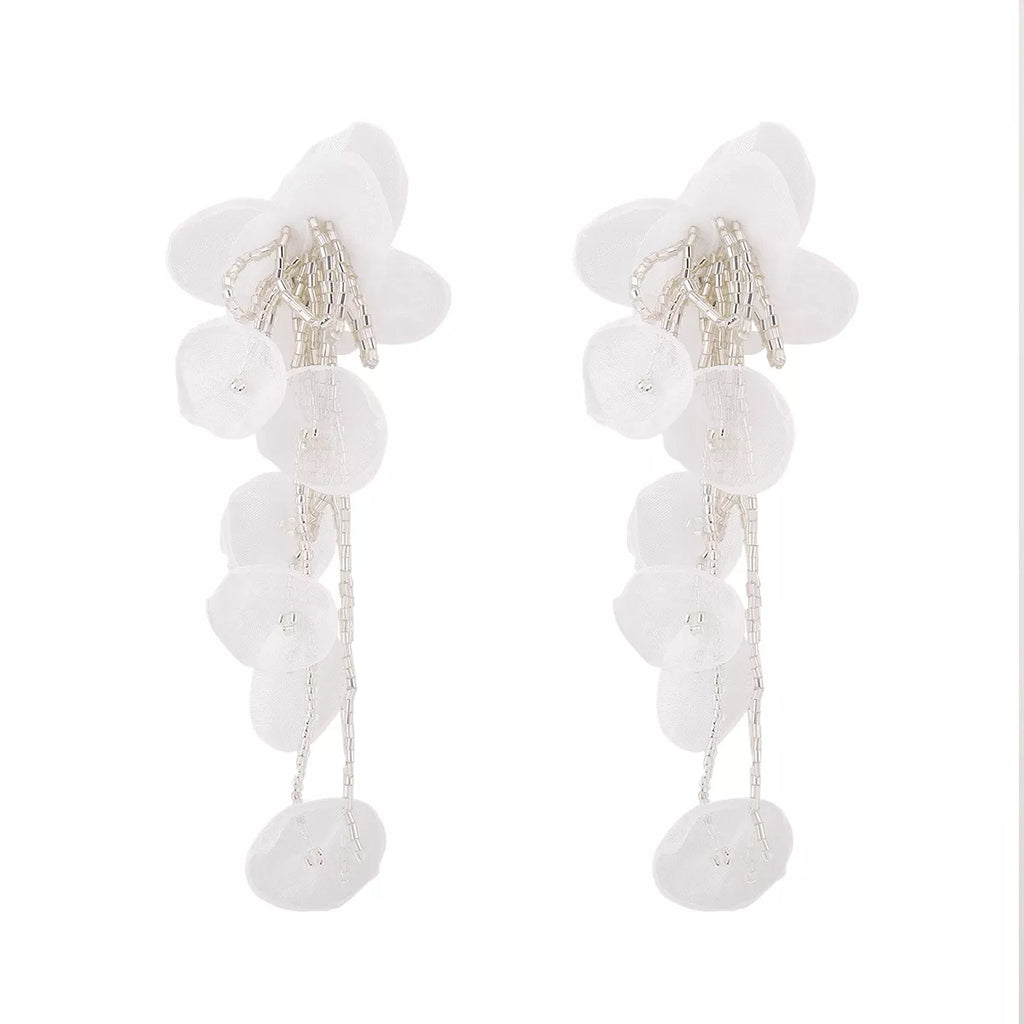 Floral Petal Beaded Tassel Drop Earrings