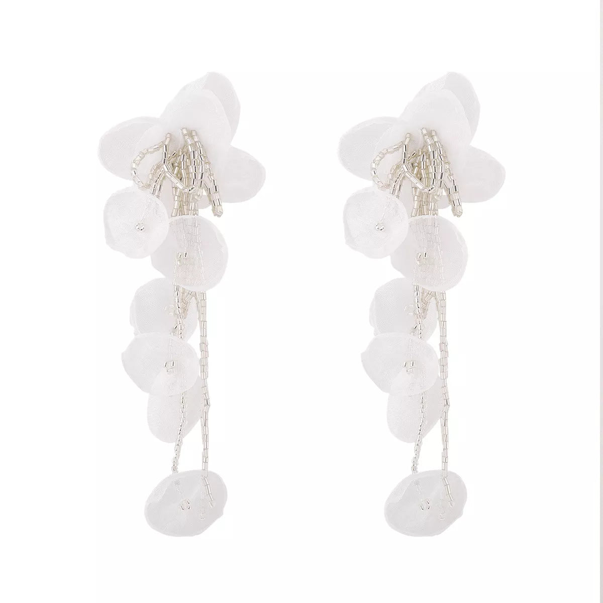 Floral Petal Beaded Tassel Drop Earrings