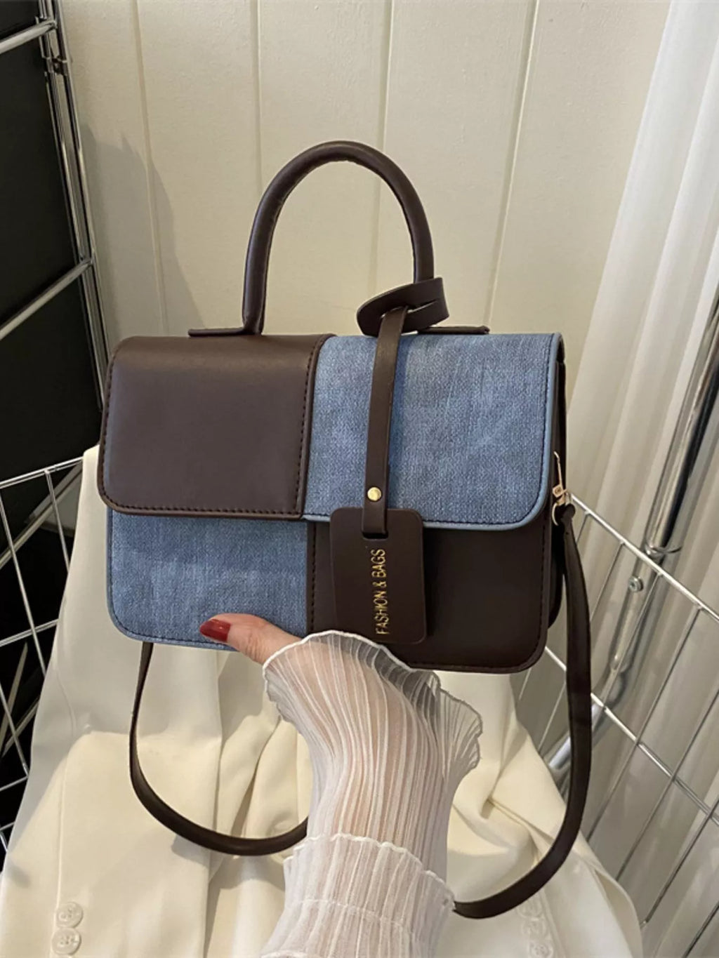 Two-Tone PU Leather Crossbody Bag