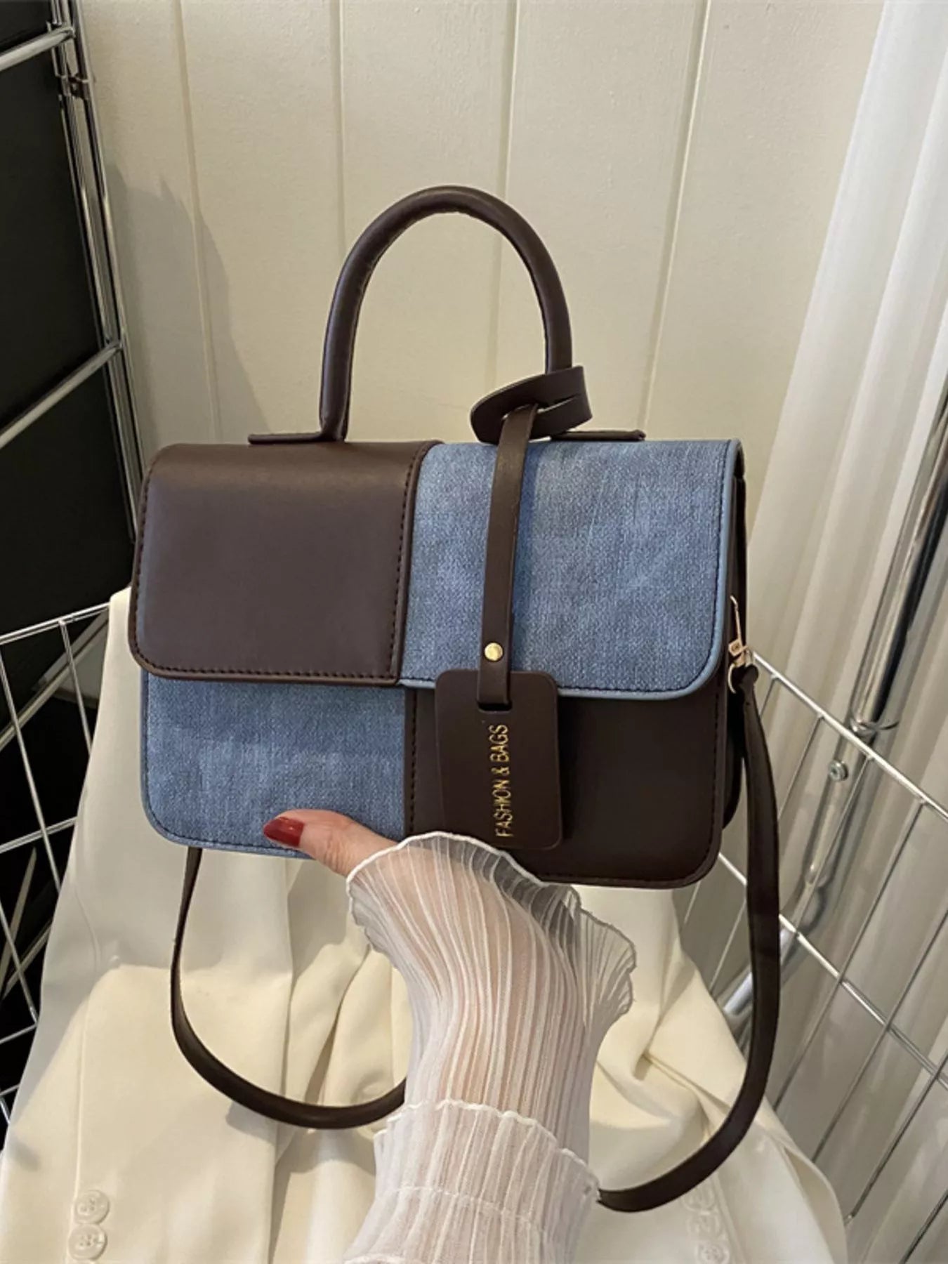 Two-Tone PU Leather Crossbody Bag