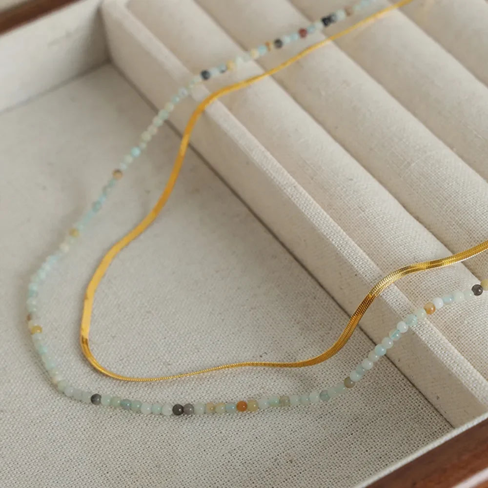 Beaded Titanium Steel Double-Layered Necklace