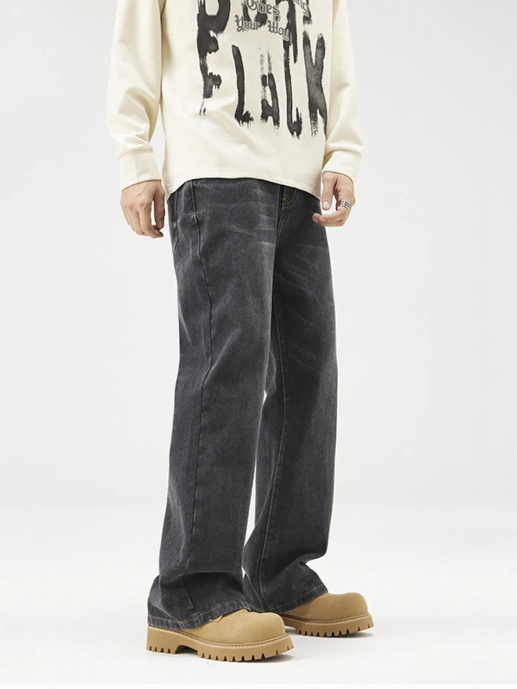 Men's Plus Size Wash Wide Leg Relaxed Fit Jeans