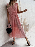 Ruffled Surplice Printed Cap Sleeve Dress