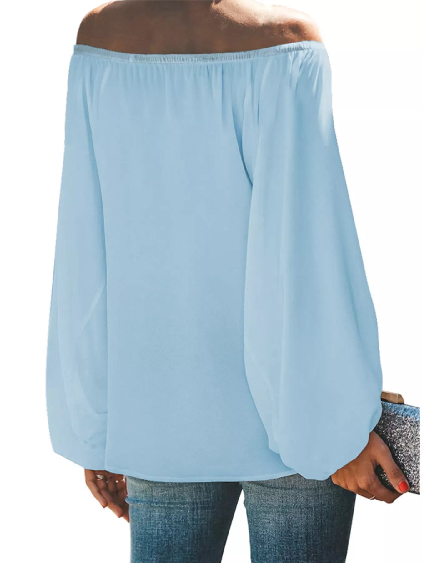 Full Size Off-Shoulder Balloon Sleeve Blouse Plus Size