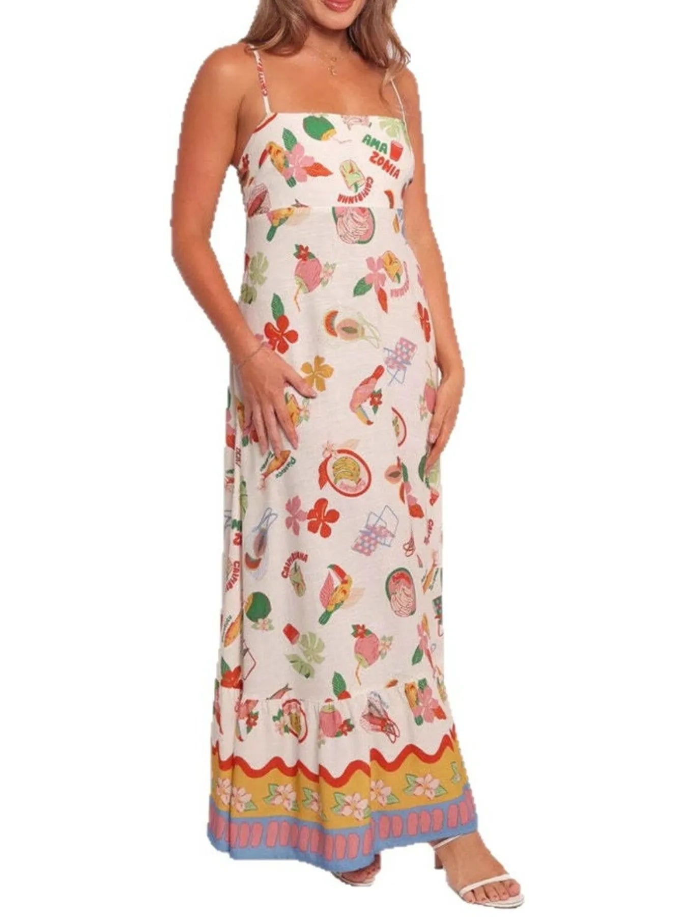 Printed Square Neck Maxi Cami Dress