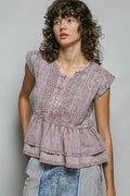 POL Eyelet Embroidery Pintuck Sleeveless Cotton Blouse