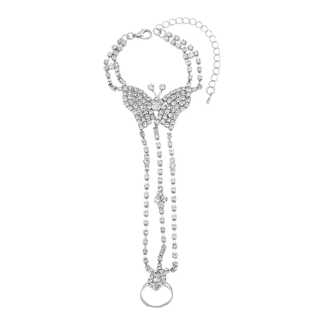 Rhinestone Butterfly Hand Chain Bracelet
