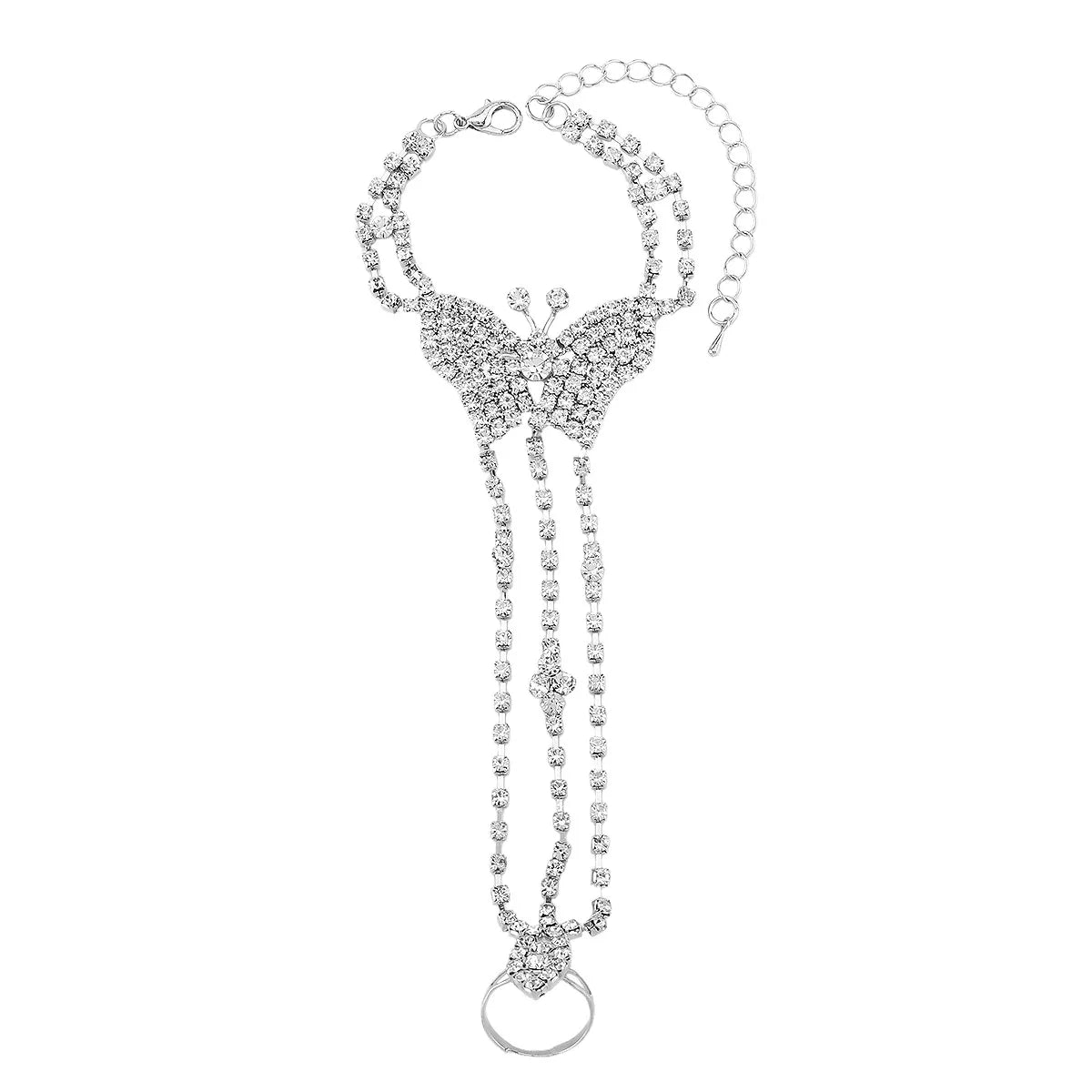 Rhinestone Butterfly Hand Chain Bracelet