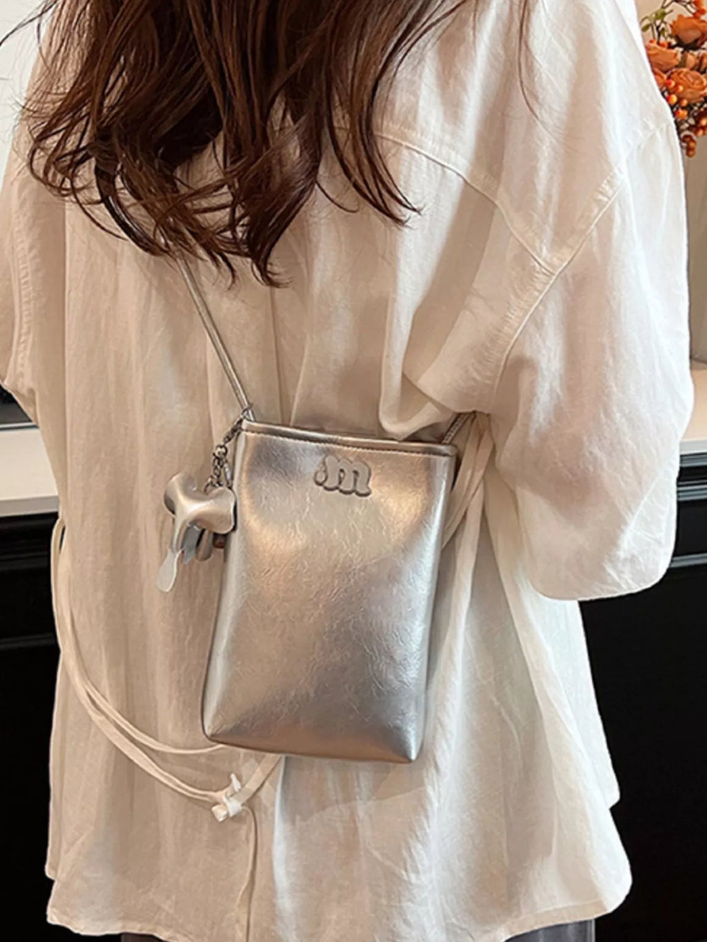 Minimalist PU Leather Crossbody Bag with Elephant Charm