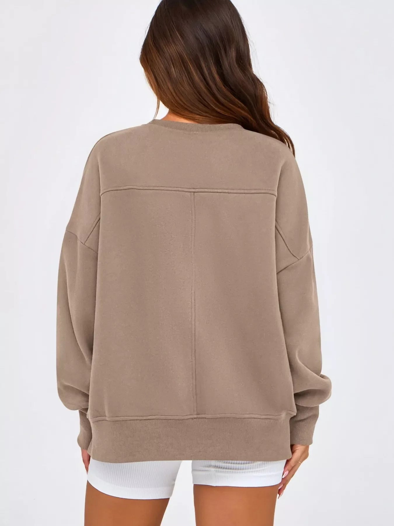 Slit Round Neck Dropped Shoulder Sweatshirt