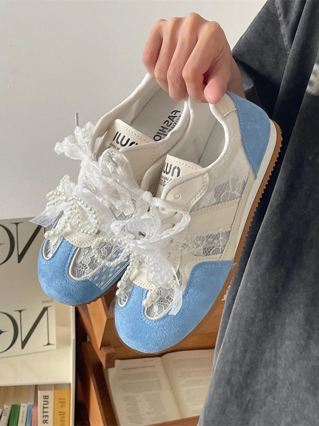 Vintage Lace Ribbon Sneakers
