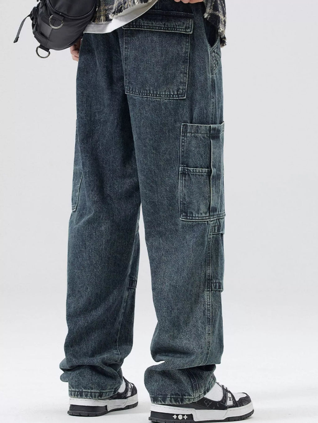 Men's Full Size Distressed Cargo Jeans Plus Size
